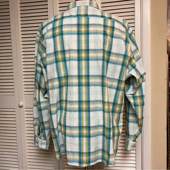 Wrangler Size 3XL Teal Navy White Plaid Western Workshirt - Picture 6 of 7